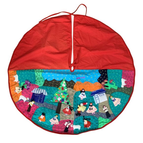 Handmade Peruvian Folk Art Christmas Tree Skirt 3D Art Santa Village Sheep Gifts - Picture 1 of 4